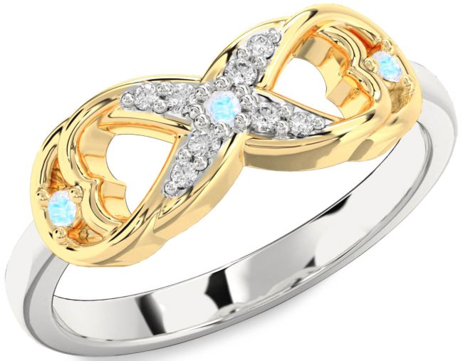 Diamond Moonstone Gold Silver Infinity Ring