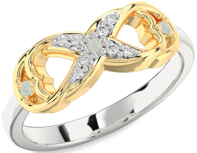 Diamond Opal Gold Silver Infinity Ring
