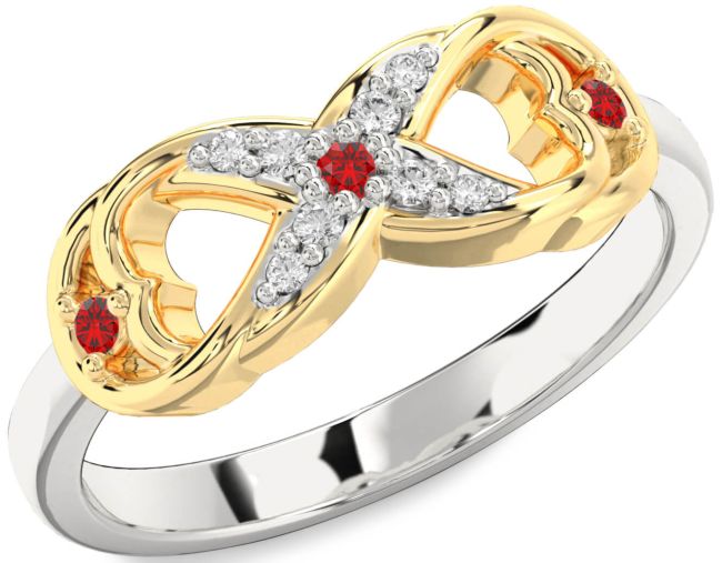 Diamond Ruby Silver & 10K gold Infinity Ring