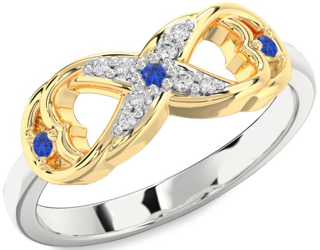 Diamond Blue Sapphire Silver & 10K gold Infinity Ring