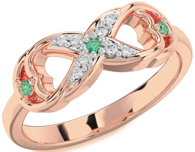 Diamond Emerald Rose Gold Infinity Ring