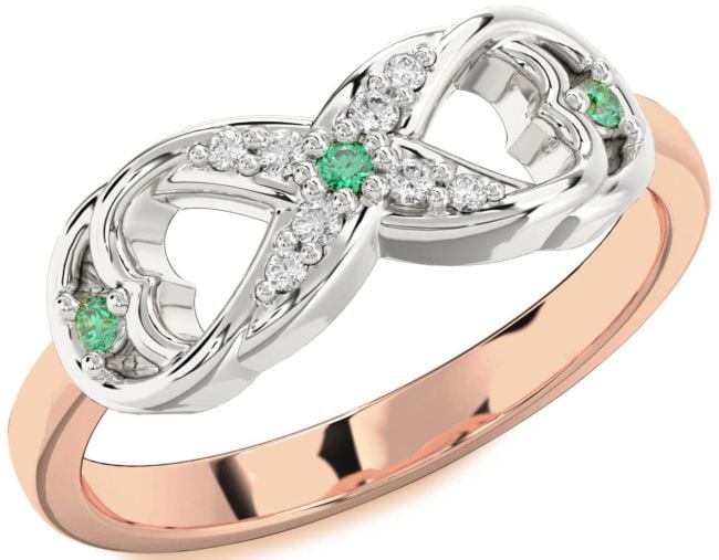 Diamond Emerald Rose Gold Silver Infinity Ring