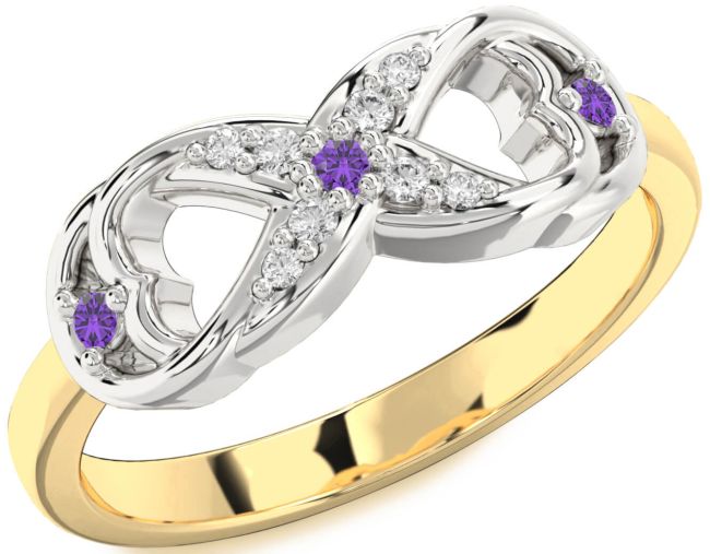 Diamond Amethyst Gold Silver Infinity Ring
