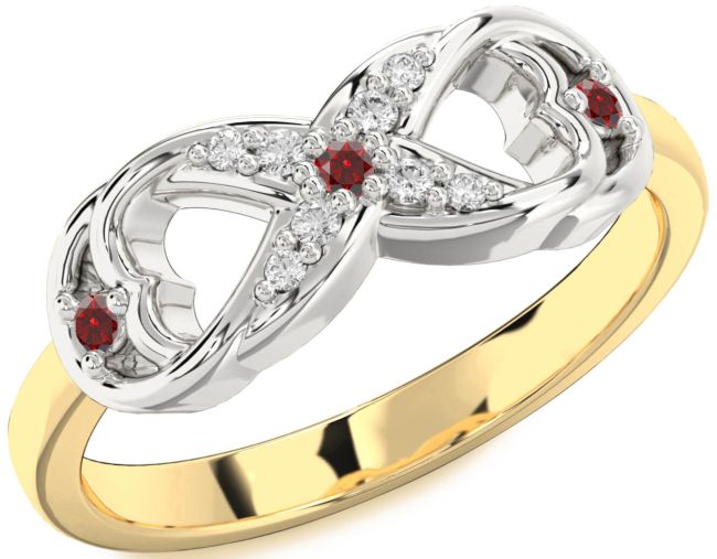 Diamond Garnet Gold Silver Infinity Ring
