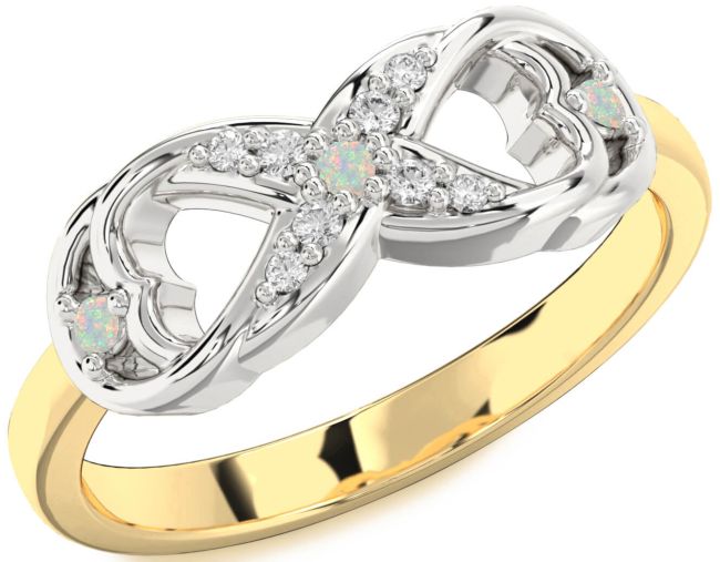 Diamond Opal Gold Silver Infinity Ring