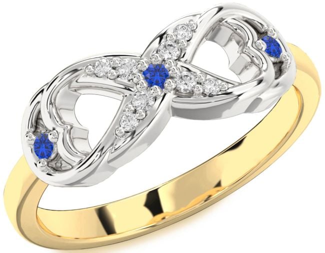 Diamond Blue Sapphire Gold Silver Infinity Ring