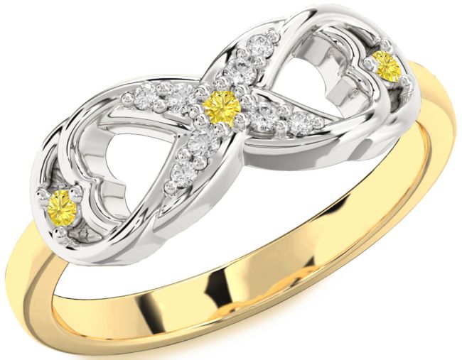 Yellow Diamond Gold Silver Infinity Ring