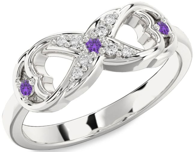 Diamond Amethyst Silver Infinity Ring