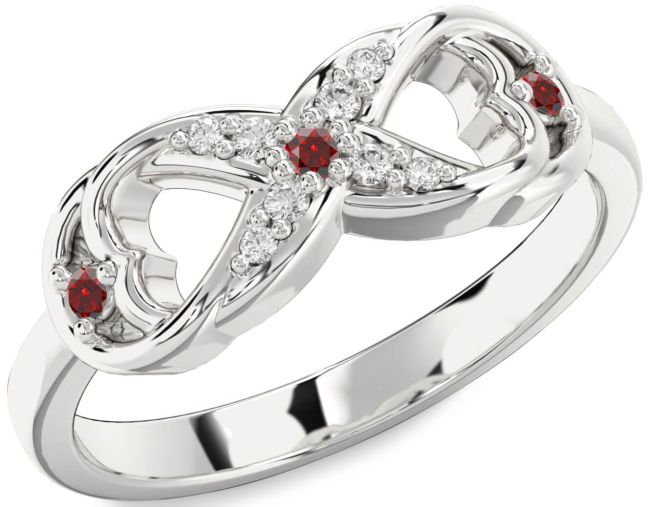 Diamond Garnet Silver Infinity Ring