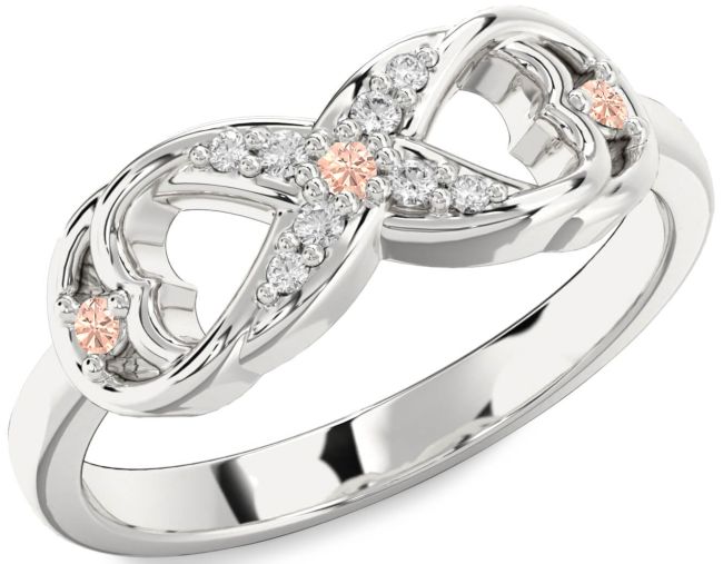 Diamond Morganite Silver Infinity Ring