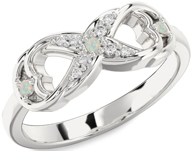 Diamond Opal Silver Infinity Ring