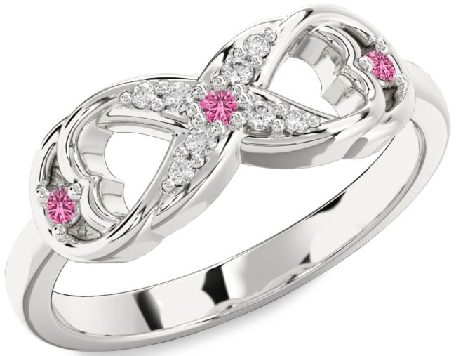 Diamond Pink Sapphire Silver Infinity Ring