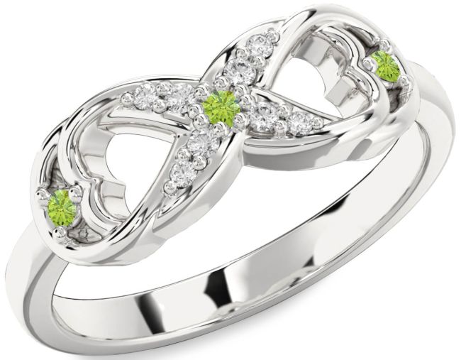 Diamond Peridot Silver Infinity Ring