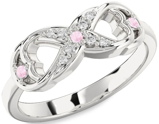 Diamond Rose Quartz Silver Infinity Ring