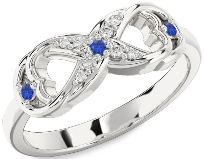 Diamond Blue Sapphire Silver Infinity Ring