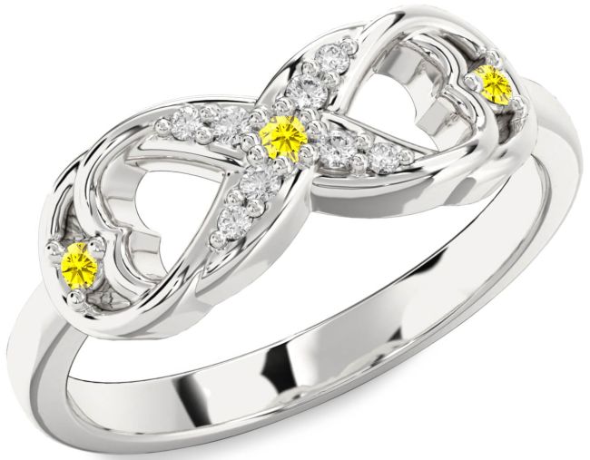 Diamond Yellow Sapphire Silver Infinity Ring