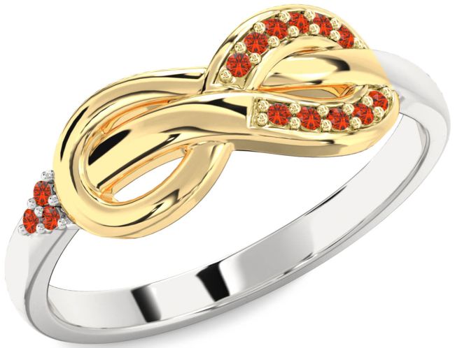 Fire Opal Gold Silver Infinity Ring