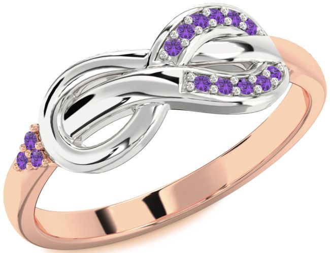 Amethyst Rose Gold Silver Infinity Ring