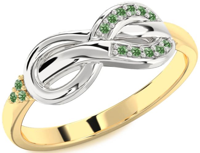 Green Diamond Gold Silver Infinity Ring