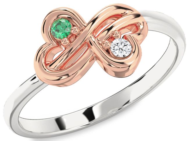 White Rose Gold Infinity Round Two Stone Promise Ring