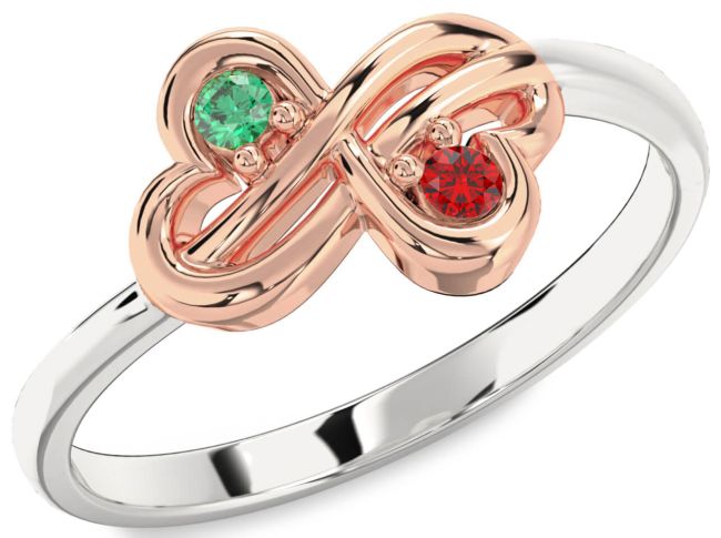 Rose Gold Silver Infinity Round Two Stone Promise Ring