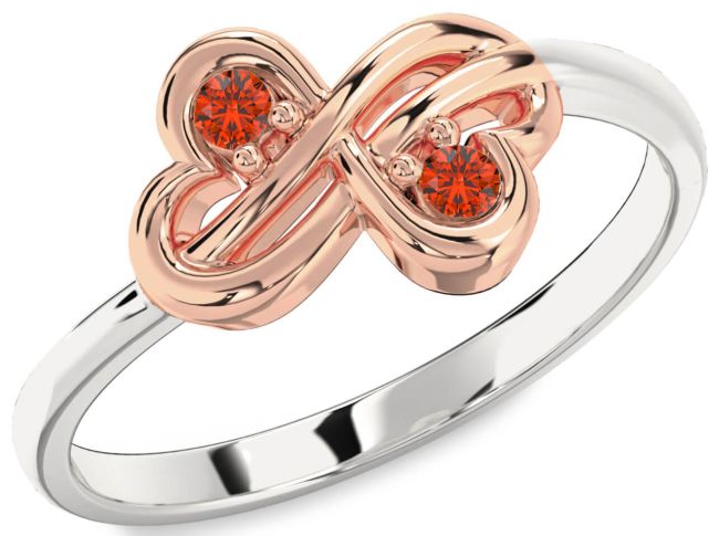 Fire Opal Rose Gold Silver Infinity Round Two Stone Ring