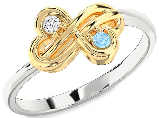 Gold Silver Infinity Round Two Stone Promise Ring