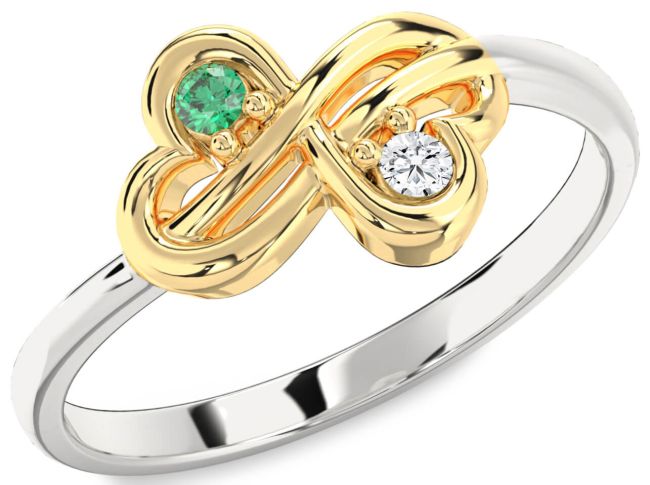 Gold Silver Infinity Round Two Stone Promise Ring