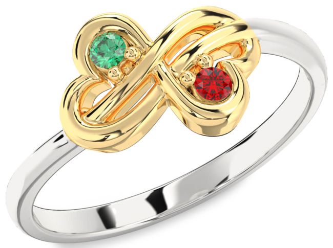 Gold Silver Infinity Round Two Stone Promise Ring