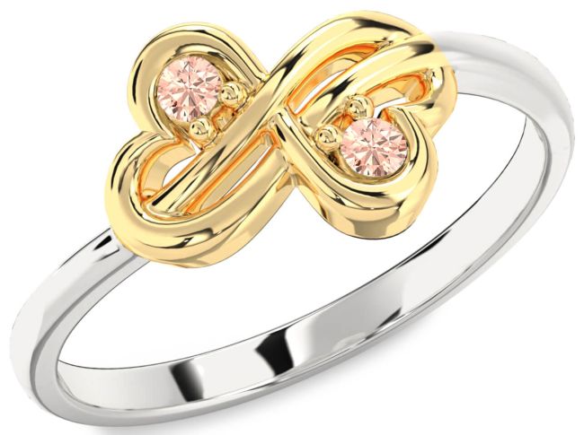 Morganite Gold Silver Infinity Round Two Stone Ring