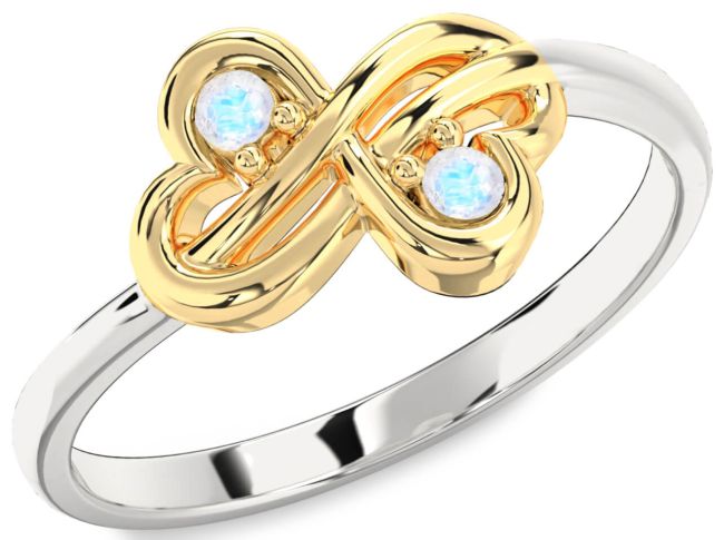 Moonstone Gold Silver Infinity Round Two Stone Ring