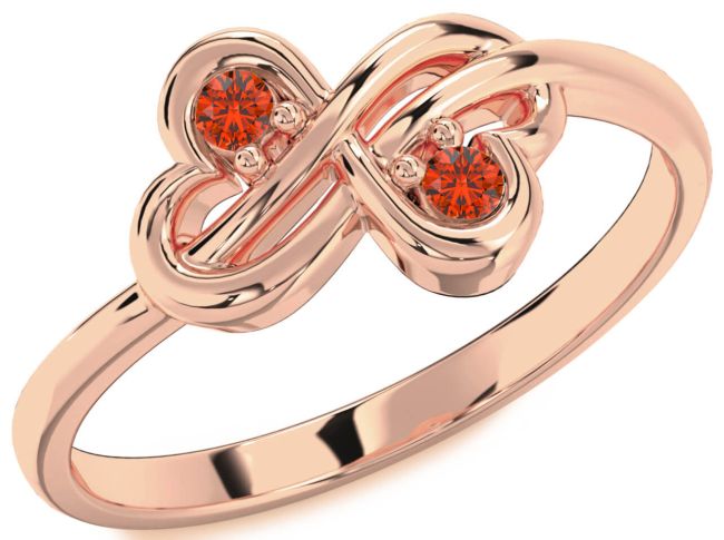 Fire Opal Rose Gold Infinity Round Two Stone Ring
