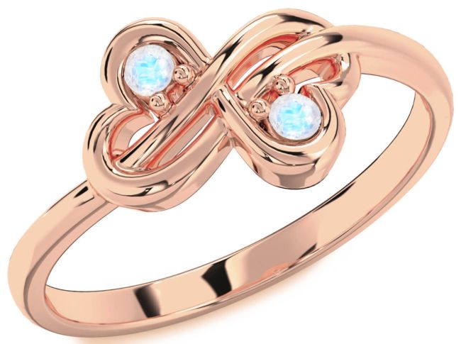 Moonstone Rose Gold Infinity Round Two Stone Ring