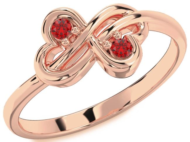Ruby Rose Gold Infinity Round Two Stone Birthstone Ring