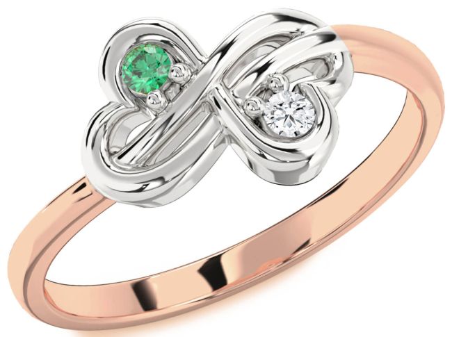 Rose Gold Silver Infinity Round Two Stone Promise Ring