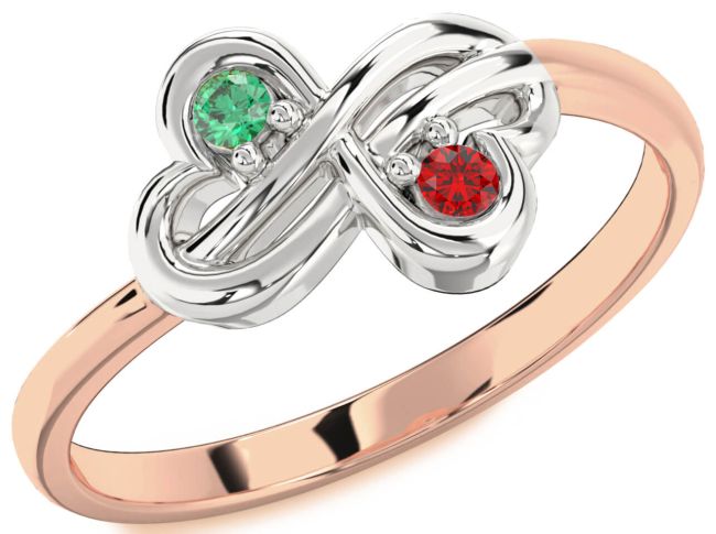 Rose Gold Silver Infinity Round Two Stone Promise Ring