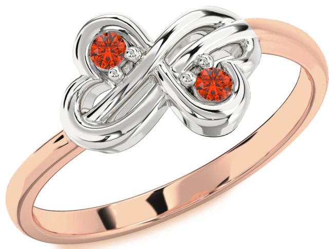 Fire Opal Rose Gold Silver Infinity Round Two Stone Ring