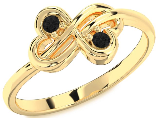 Black Diamond Gold Silver Infinity Round Two Stone Ring
