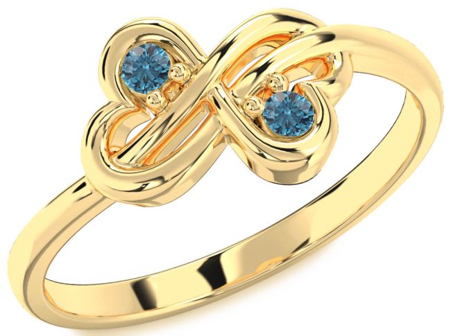 Blue Diamond Gold Silver Infinity Round Two Stone Ring