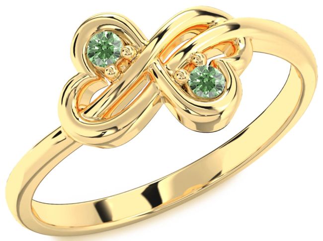 Green Diamond Gold Silver Infinity Round Two Stone Ring