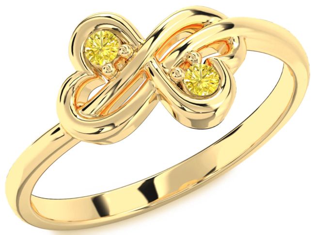 Yellow Diamond Gold Silver Infinity Round Two Stone Ring