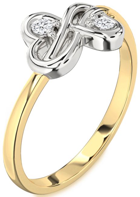 Lab Diamond Gold Silver Infinity Round Two Stone Ring