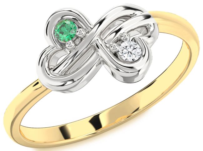 Gold Silver Infinity Round Two Stone Promise Ring