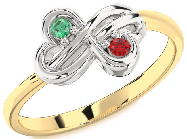 Gold Silver Infinity Round Two Stone Promise Ring