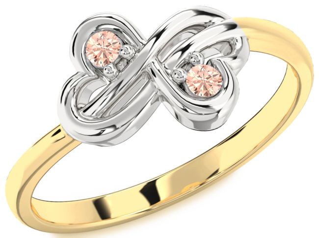Morganite Gold Silver Infinity Round Two Stone Ring