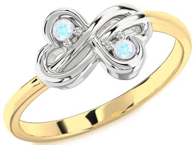 Moonstone Gold Silver Infinity Round Two Stone Ring
