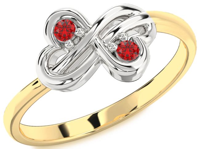 Ruby Gold Silver Infinity Round Two Stone Birthstone Ring