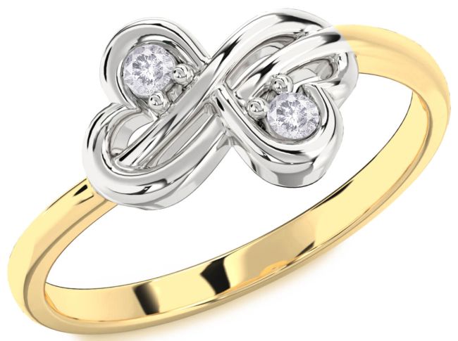 Salt & Pepper Diamond Gold Silver Infinity Round Two Stone Ring