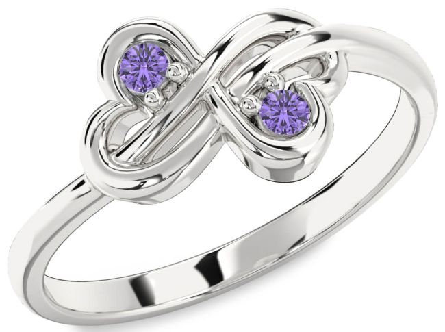 Alexandrite Silver Infinity Round Two Stone Birthstone Ring