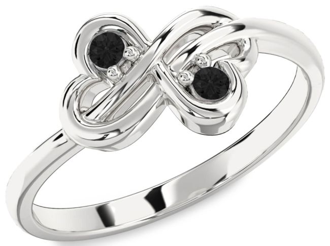 Black Diamond Silver Infinity Round Two Stone Ring